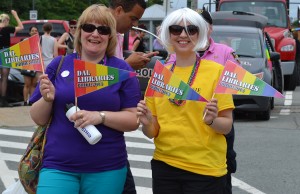 Sandy Dwyer (the Dal Libraries HR Advisor) and Marlo MacKay (the Dal Libraries Communications Coordinator) waiting for the parade to start.