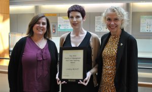 SIM director Sandra Toze, Lindsay McNiff and interim dean Vivian Howard.